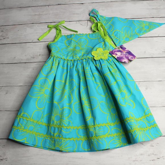 Blueberi Vintage Baby Girl's Sundress Kerchief Bonnet Set Size 24 Months - Picture 3 of 5